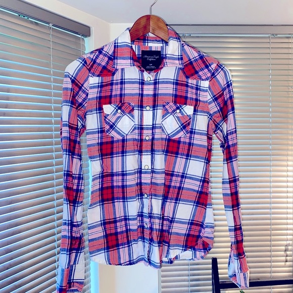 American Eagle Flannel Snap Button Up - Picture 1 of 3